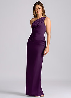 Azazie Akilah 신부 들러리 드레스 인어 한쪽 어깨 스트레치 새틴 바닥 길이 드레스 image6