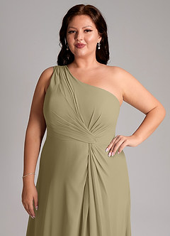 Azazie Brooke Bridesmaid Dresses Moss Green A-Line One Shoulder Chiffon Dress image13