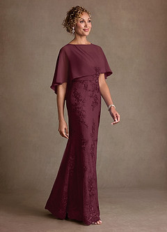 Azazie Amrita Abiti per la Madre della Sposa Abito Sirena in Chiffon Pizzo Cabernet image2