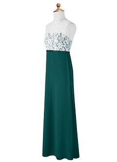 Azazie Rana Junior Robe Trapèze en Mousseline de soie Dentelle Paon image7