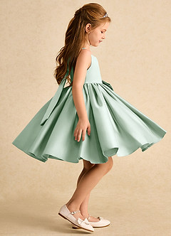 Azazie Jessie Blumenmädchenkleider A-Linie Schleifen Matte Satin Kleid Agave image6
