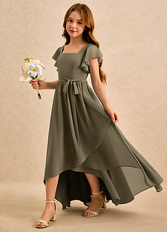 Azazie Milly Girls Formal Flower Girl Dresses Willow Green A-Line Pleated Chiffon Dress image6