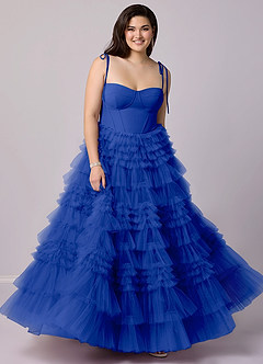 Barbie ♥ Azazie Abiti da Damigella Abito A-Line in Tulle Scollo a Cuore Blu Reale image6