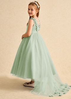 Azazie Lorita Flower Girl Dresses Dusty Sage A-Line Beaded Tulle Dress image3
