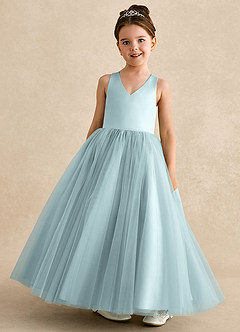 Azazie Peanut Flower Girl Dresses Mist A-Line Strap Tulle Dress image4