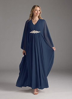 Azazie Drew vestidos de madre de la novia Vestido de Azul Marino Oscuro de Gasa de Corte En A con Plisado image2
