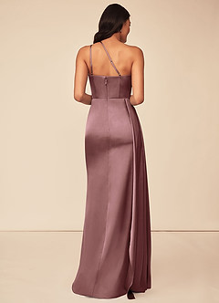 Azazie Maron Bridesmaid Dresses Vintage Mauve A-Line One Shoulder Stretch Satin Dress image2