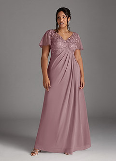 Azazie Holga Mother of the Bride Dresses Dusty Rose A-Line V-Neck Lace Chiffon Dress image7
