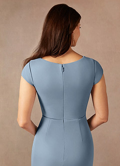Azazie Renetta Mother of the Bride Dresses Dusty Blue Sheath V-Neck Pleated Mesh Dress image7