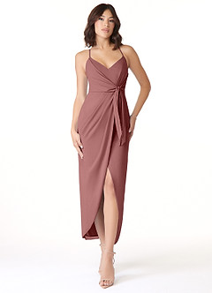 Azazie Ollie Brautjungfernkleider Etui Gestreift Stretch-Chiffon Kleid Wüstenrose image1