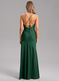 Azazie Grata Bridesmaid Dresses Dark Green Sheath Side Slit Stretch Satin Dress image2
