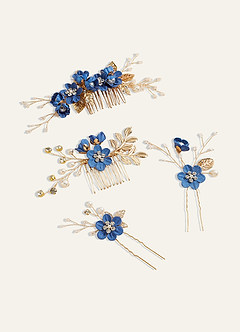front Blue Floral Hair Comb Set
