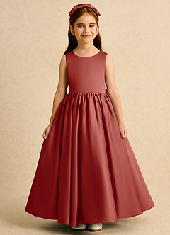 Azazie Nellia Jurken voor bloemenmeisjes A-Lijn Jurk van Mat Satijn Boog Terracotta image2