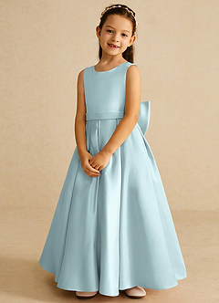 Azazie Pipsy Flower Girl Dresses Mist A-Line Bow Matte Satin Dress image4