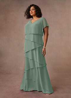 Azazie OHara Mother of the Bride Dresses Silver Sage A-Line V-Neck Chiffon Dress image13