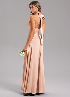 Azazie Tracie Bridesmaid Dresses Rose Gold A-Line Side Slit Stretch Satin Dress image4