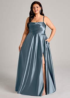 Azazie Elle Brautjungfernkleider A-Linie mit Taschen Metallischer Satin Kleid Zwielichtviolett image7