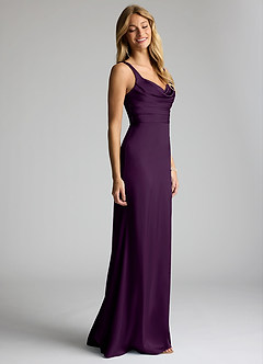 Azazie Elida Bridesmaid Dresses Grape Sheath Pleated Stretch Satin Dress image3