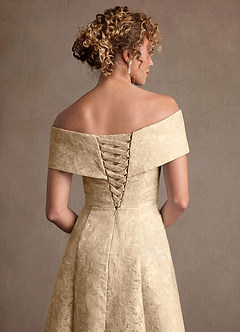 Azazie Harriett Mother of the Bride Dresses Champagne A-Line Off the Shoulder Floral Jacquard Dress image6
