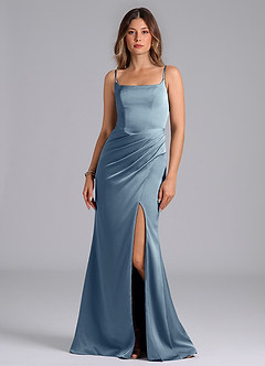 Azazie Donielle Bridesmaid Dresses Dusty Blue Mermaid Corset Stretch Satin Dress image3
