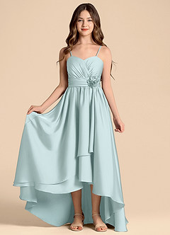 Azazie Catalina Junior Abito A-Line in Raso Elasticizzato Scollo a Cuore Sea Glass image5