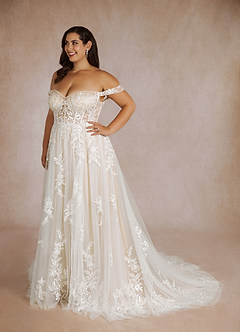 Azazie Wendie Wedding Dresses Diamond White Champagne A-Line Sequins Tulle Dress image12