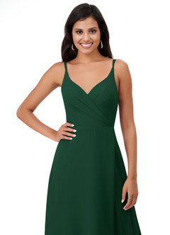 Azazie Lennon Bridesmaid Dresses Dark Green A-Line Lace Chiffon Dress image6