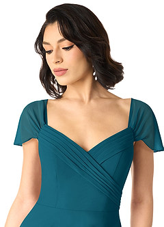 Azazie Tancie Brautjungfernkleider Wandelbar A-Linie Schulterfrei Chiffon Kleid Tintenblau image4