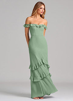 Azazie Marilynn Final Sale Matcha Mermaid Off the Shoulder Chiffon Dress image4