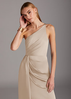 Azazie Mika Final Sale White Alabaster Sheath One Shoulder Stretch Satin Dress image6