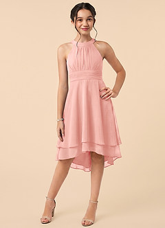 Azazie Linna Junior Rosette A-Line Pleated Chiffon Dress image1