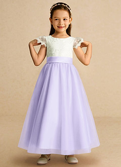Azazie Pookie Blumenmädchenkleider A-Linie Spitze Tüll Kleid Flieder image3