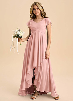 Azazie Caria Junior A-Linie Plissee Chiffon Kleid Rosettenrosa image6