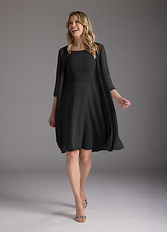 Azazie Shirley Kleider für die Brautmutter A-Linie Schaufel Gefaltet Chiffon Kleid Schwarz image2