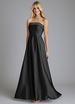Azazie Lucienne Bridesmaid Dresses Black A-Line Strapless Stretch Satin Convertible Dress image3