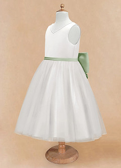 Azazie Seline Robe Demoiselle D'honneur Fillette Robe Trapèze en Tulle Arc Ivoire Sauge Poussiéreuse image8