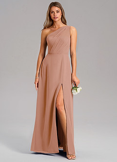 Azazie Phaedra Jurken voor bruidsmeisjes Jurk van Chiffon met A-Lijn One-Shoulder Champagne Roos image1