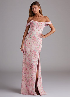 Azazie Saige Bridesmaid Dresses Abstract Watercolor Floral A-Line Off the Shoulder Chiffon Convertible Dress image3