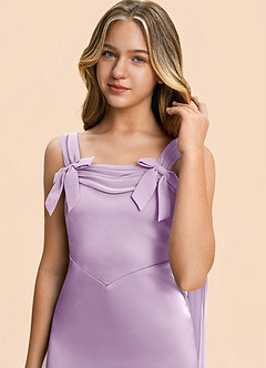 Azazie Chelsea Junior Frosted Lilac Sheath Pleated Stretch Satin Dress image7