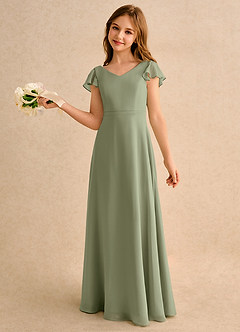Azazie Nari Girls Formal Blumenmädchenkleider A-Linie mit ärmel Chiffon Kleid Pistazie image1