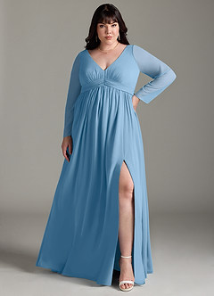 Azazie Teton Maternity Bridesmaid Dresses A-Line Long Sleeve Chiffon Floor-Length Dress image7