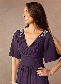 Azazie Pascual Mother of the Bride Dresses Plum A-Line Pleated Chiffon Dress image7