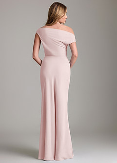 Azazie Emerson Bridesmaid Dresses Blushing Pink Sheath Off the Shoulder Chiffon Dress image4