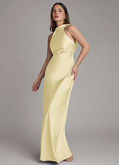 Azazie Dimitra Brudtärnklänningar Klä av A-Linje i Stretch Satin Plisserad Citronsorbet image4