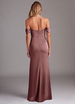 Azazie Saige Bridesmaid Dresses Vintage Mauve Sheath Off the Shoulder Stretch Satin Dress image10