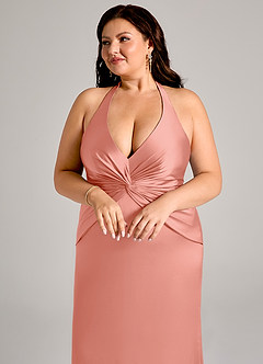 Azazie Valerie Jurken voor bruidsmeisjes Jurk van Stretch Satijn met Zeemeermin Geplooid Koraal image13