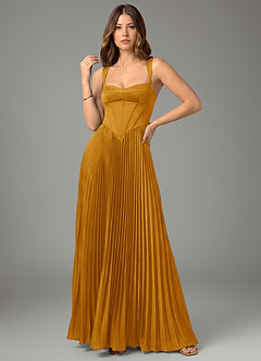 Azazie Avenelle Robes de demoiselle d'honneur Robe Trapèze en Satin extensible Corset Caramel écossais image4