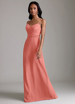 Azazie Kali Bridesmaid Dresses Salmon Pink A-Line Pleated Chiffon Dress image6