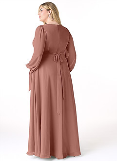 Azazie Leonia Bridesmaid Dresses Cedar Rose A-Line Long Sleeve Chiffon Dress image9
