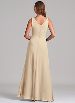 Azazie Nerine Brudtärnklänningar Klä av A-Linje i Chiffong Plisserad Champagne image5